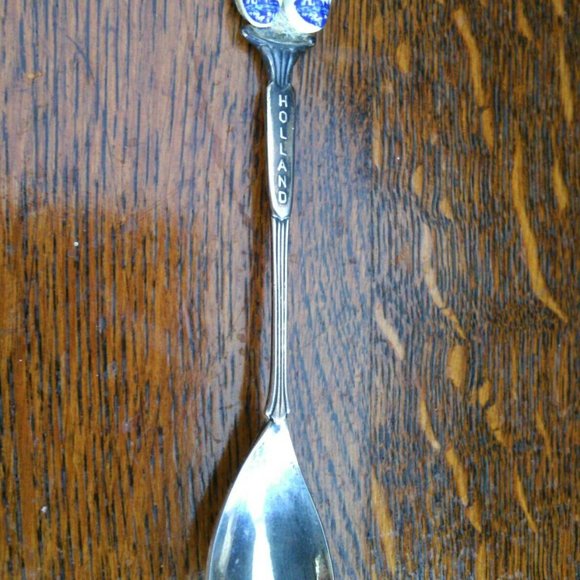 Dutch Spoon Porcelain Clogs Collectable Silver Sugar Tea Blue White Windmill Jam - Picture 11 of 16